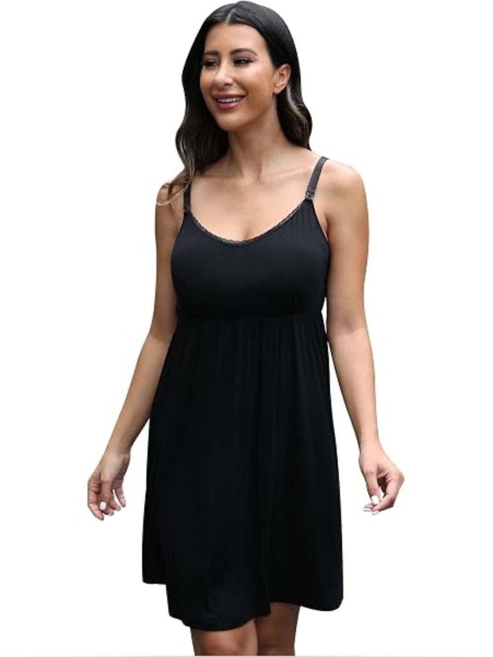 Motherhood Maternity Nursing Black Lace-Trim Camisole Slip Dress - Intimates